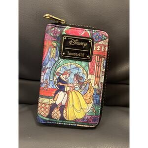 Loungefly beauty and the beast stained glass window wallet NWOT